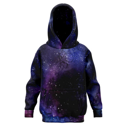 Galaxy Space Kids Pullover Hoodie, Purple Stars Universe Girls Boy Toddler Youth Fleece Aesthetic Cotton Graphic Hooded Sweatshirt Pockets