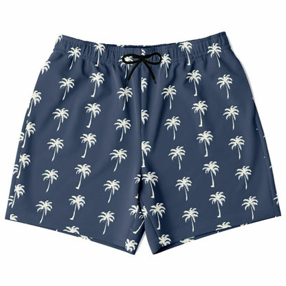 Palm Trees Men Shorts, Navy Blue Beach Male Casual with Pockets 7 Inch Inseam Drawstring Casual Designer Cool Summer