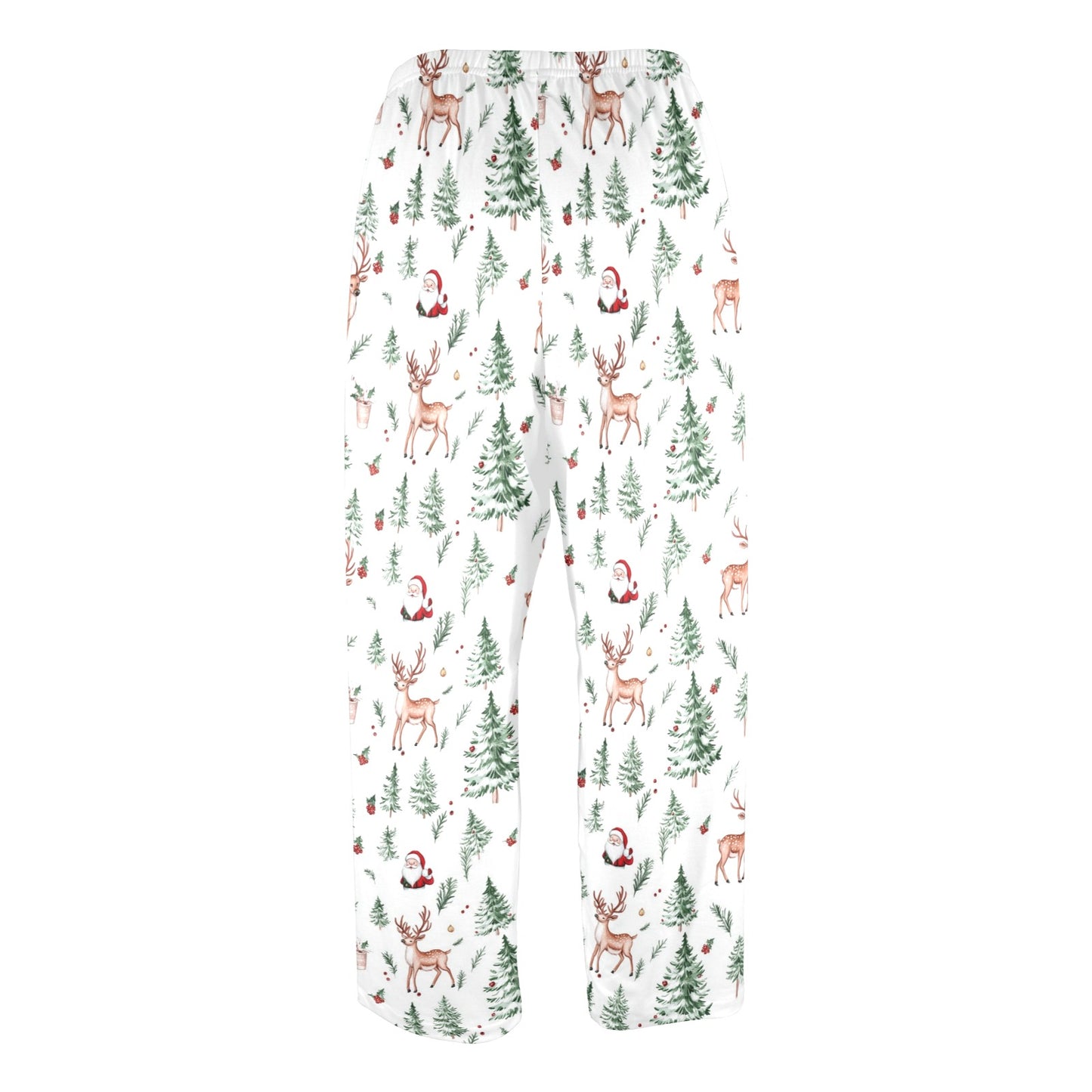 White Christmas Men Pajamas Pants, Santa Claus Trees Reindeer Xmas PJ Pockets Sleep Lounge Trousers Guys Male Matching Sleepwear Bottoms