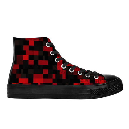 Black Red High Top Shoes Sneakers, Digital Camo Check Camouflage Men Women Lace Up Casual Footwear Canvas Streetwear Designer Ladies Guys