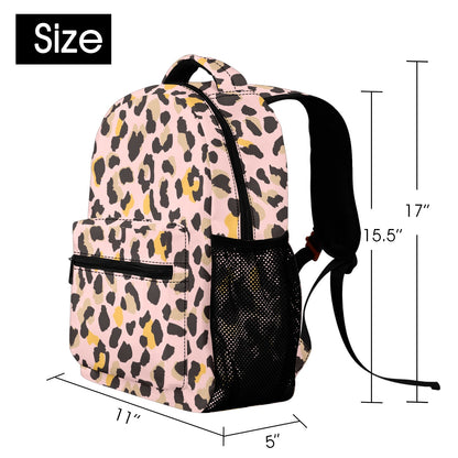 Pink Leopard Backpack, Animal Print Cheetah Men Women Kids Gift School College Cool Waterproof Side Pockets Laptop Designer Aesthetic Bag