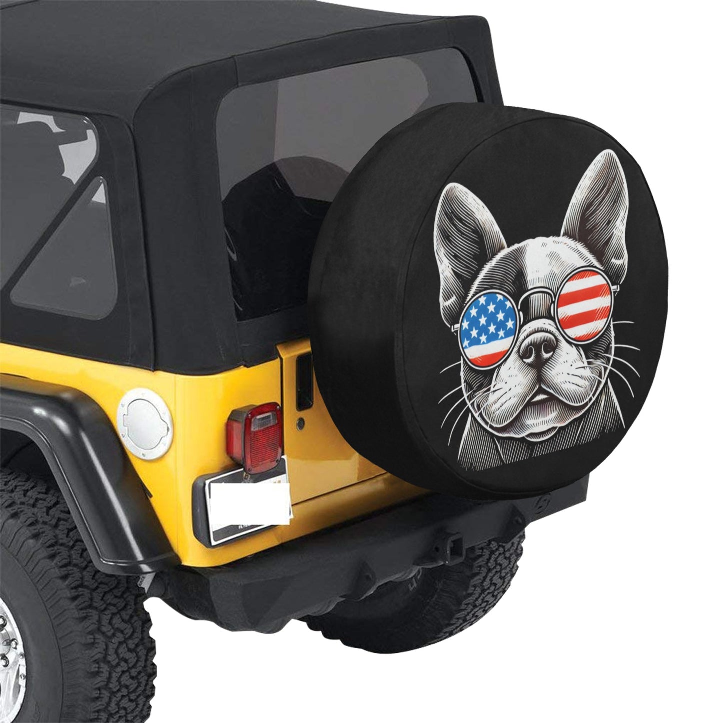 Dog American Flag Spare Tire Cover, French Bulldog Puppy Cool Backup Camera Hole Wheel Unique RV Back Cars Men Women Trailer Campers