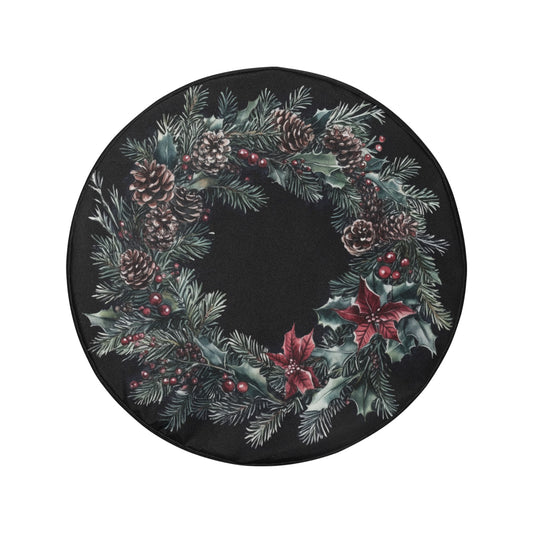 Christmas Wreath Spare Rear Tire Cover, Vintage Xmas Black Rear Extra Wheel Auto Back Up Camera Hole Unique Design Men Women Back RV Trailer