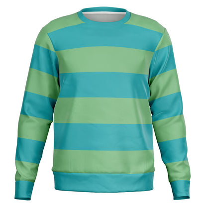 Light Blue Green Striped Sweatshirt, Teal Bold Horizontal Retro Vintage Crewneck Fleece Cotton Sweater Jumper Pullover Men Women Adult Top