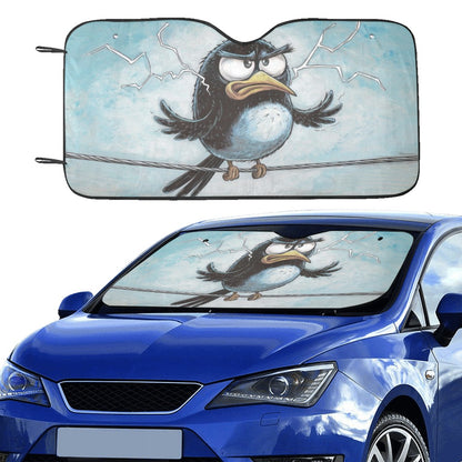 Funny Grumpy Bird Windshield Sun Shade, Lightning Car Auto Protector Reflector Window Visor Windscreen Cover Decor Universal Fit Vehicle