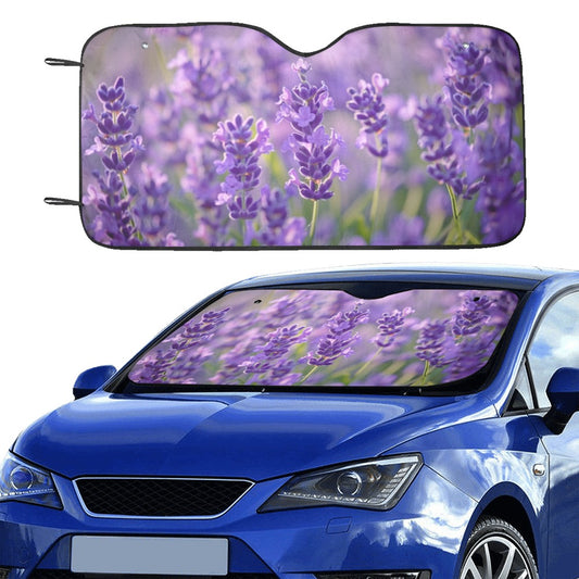 Lavender Flowers Sun Windshield, Floral Purple Car Accessories Auto Shade Protector Window Visor Screen Cover Decor Vehicle Reflector