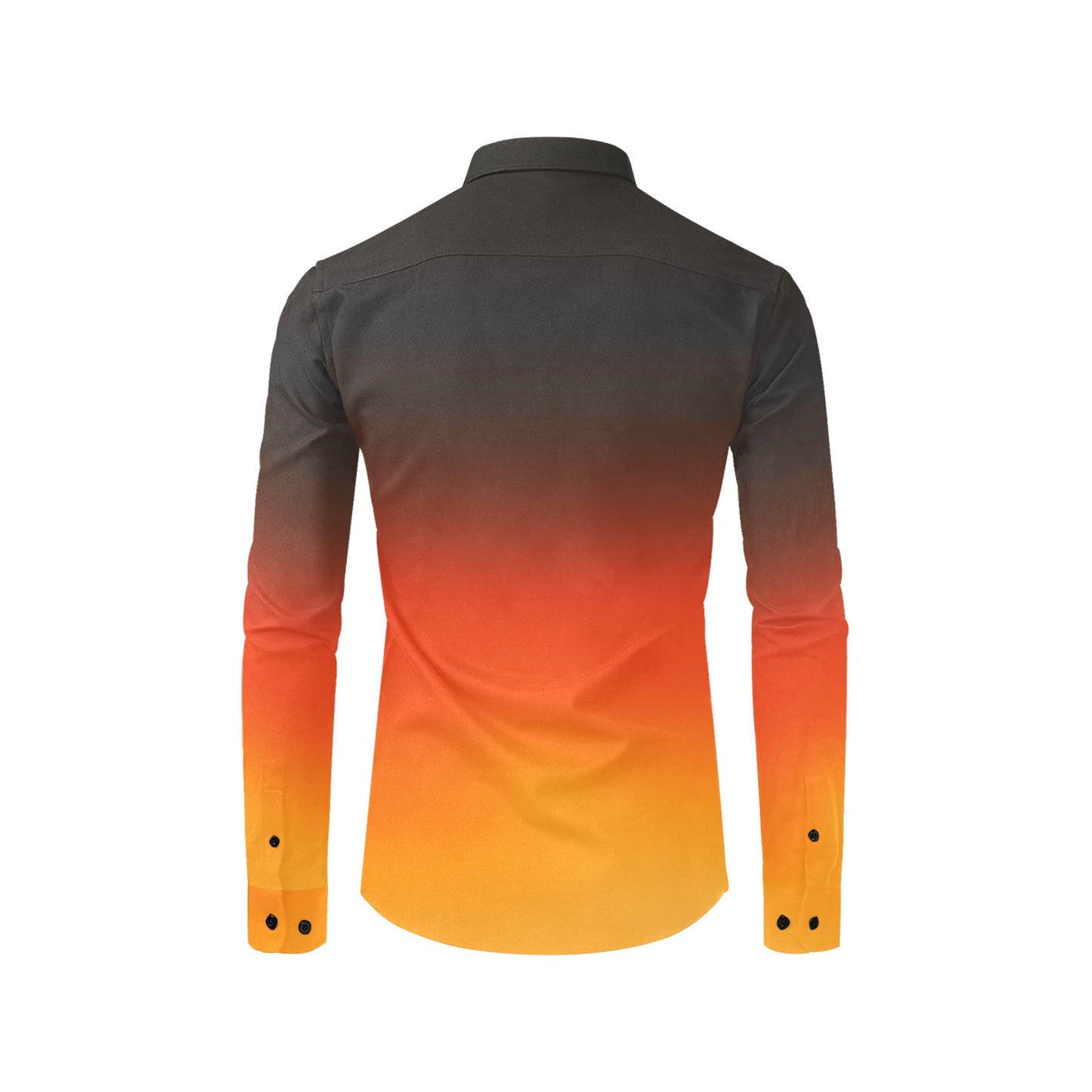 Black Orange Ombre Long Sleeve Men Button Up Shirt, Gradient Tie Dye Two Tone Print Buttoned Collar Casual Dress Chest Pocket Plus Size