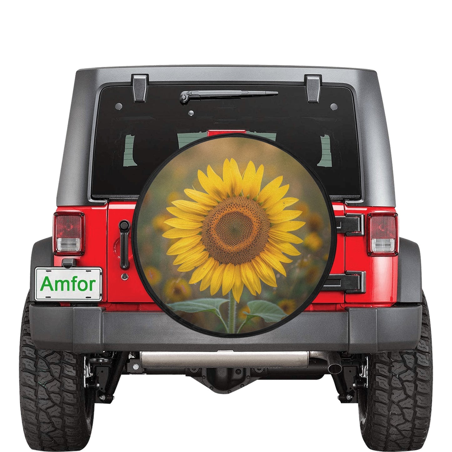 Sunflower Car Spare Tire Cover, Back Rear Extra Wheel Floral Yellow Flowers Black Camera Hole Unique Design Women Girls RV Camper Auto