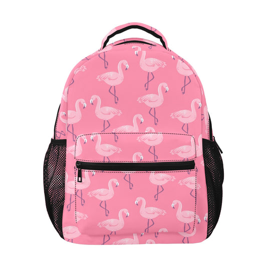 Pink Flamingo Backpack, Tropical Bird Men Women Kids Gift School College Cool Waterproof Side Pockets Laptop Designer Aesthetic Bag Bookbag