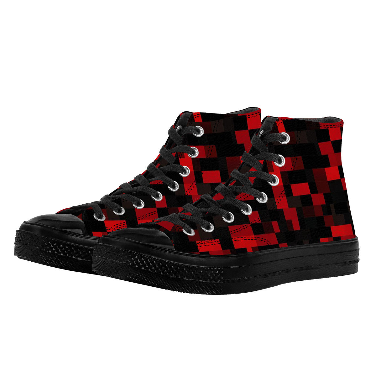 Black Red High Top Shoes Sneakers, Digital Camo Check Camouflage Men Women Lace Up Casual Footwear Canvas Streetwear Designer Ladies Guys