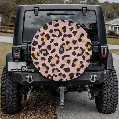 Pink Leopard Spare Tire Cover, Animal Cheetah Print Backup Camera Hole Unique Back Extra Wheel Cars RV Men Women Girls Trailer Campers