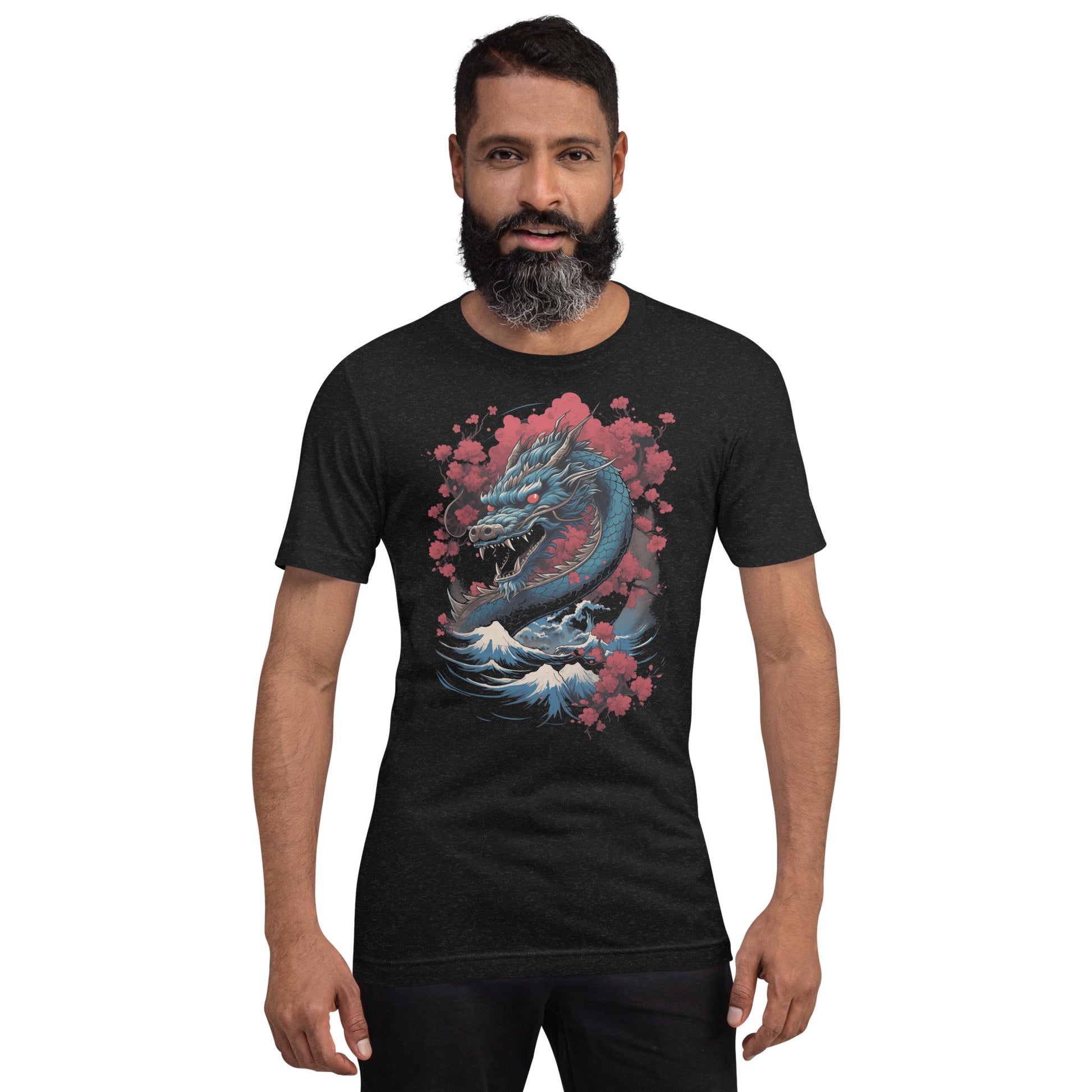 Japanese Dragon Tshirt, Floral Wave Mountain Anime Men Women Adult Aesthetic Graphic Crewneck Short Sleeve Tee Shirt Top Starcove Fashion