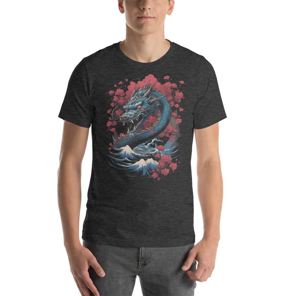 Japanese Dragon Tshirt, Floral Wave Mountain Anime Men Women Adult Aesthetic Graphic Crewneck Short Sleeve Tee Shirt Top Starcove Fashion