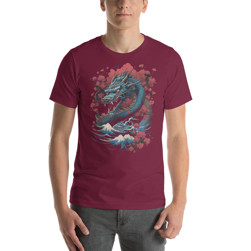 Japanese Dragon Tshirt, Floral Wave Mountain Anime Men Women Adult Aesthetic Graphic Crewneck Short Sleeve Tee Shirt Top Starcove Fashion