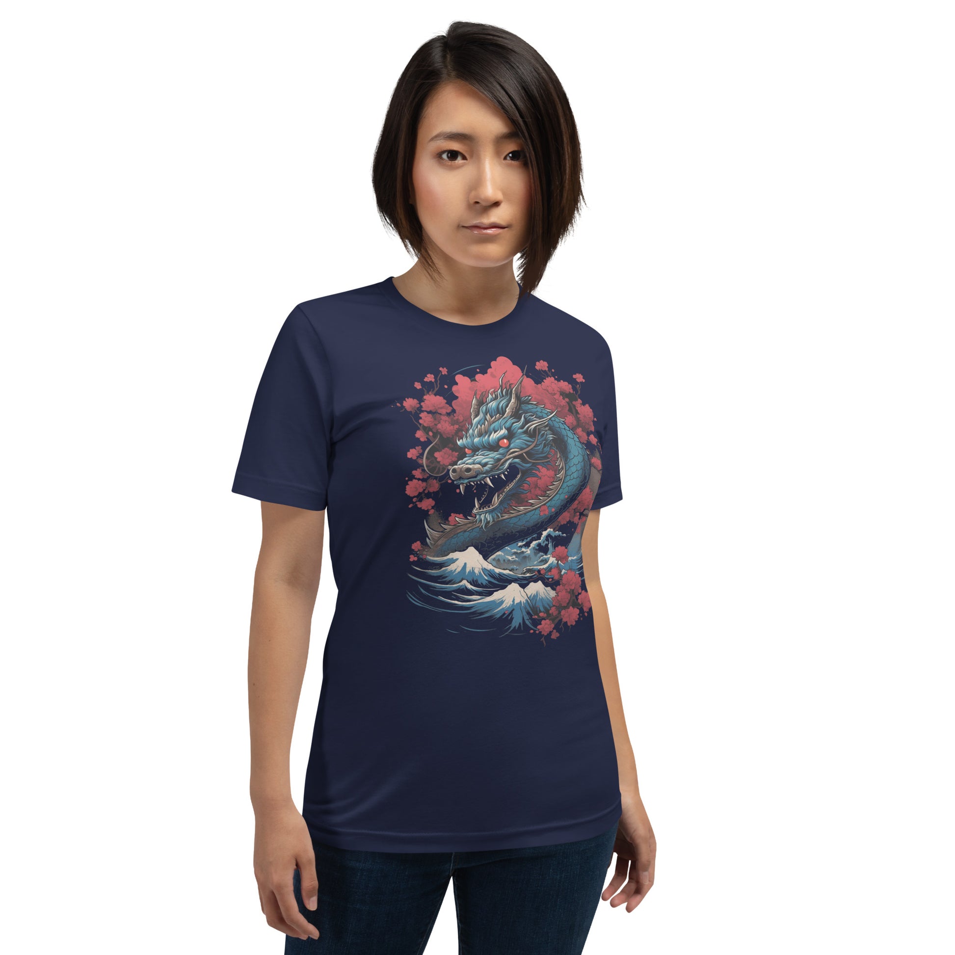 Japanese Dragon Tshirt, Floral Wave Mountain Anime Men Women Adult Aesthetic Graphic Crewneck Short Sleeve Tee Shirt Top Starcove Fashion