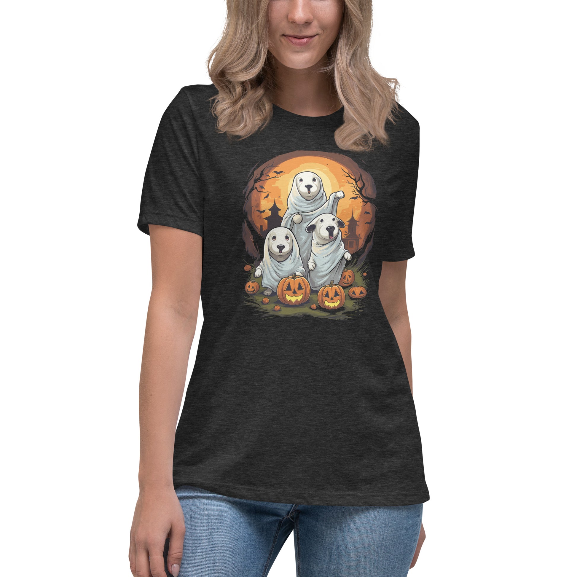 Dog Ghosts Tshirt, Pumpkins Halloween Fall Men Women Adult Aesthetic Graphic Crewneck Short Sleeve Tee Shirt Top Starcove Fashion