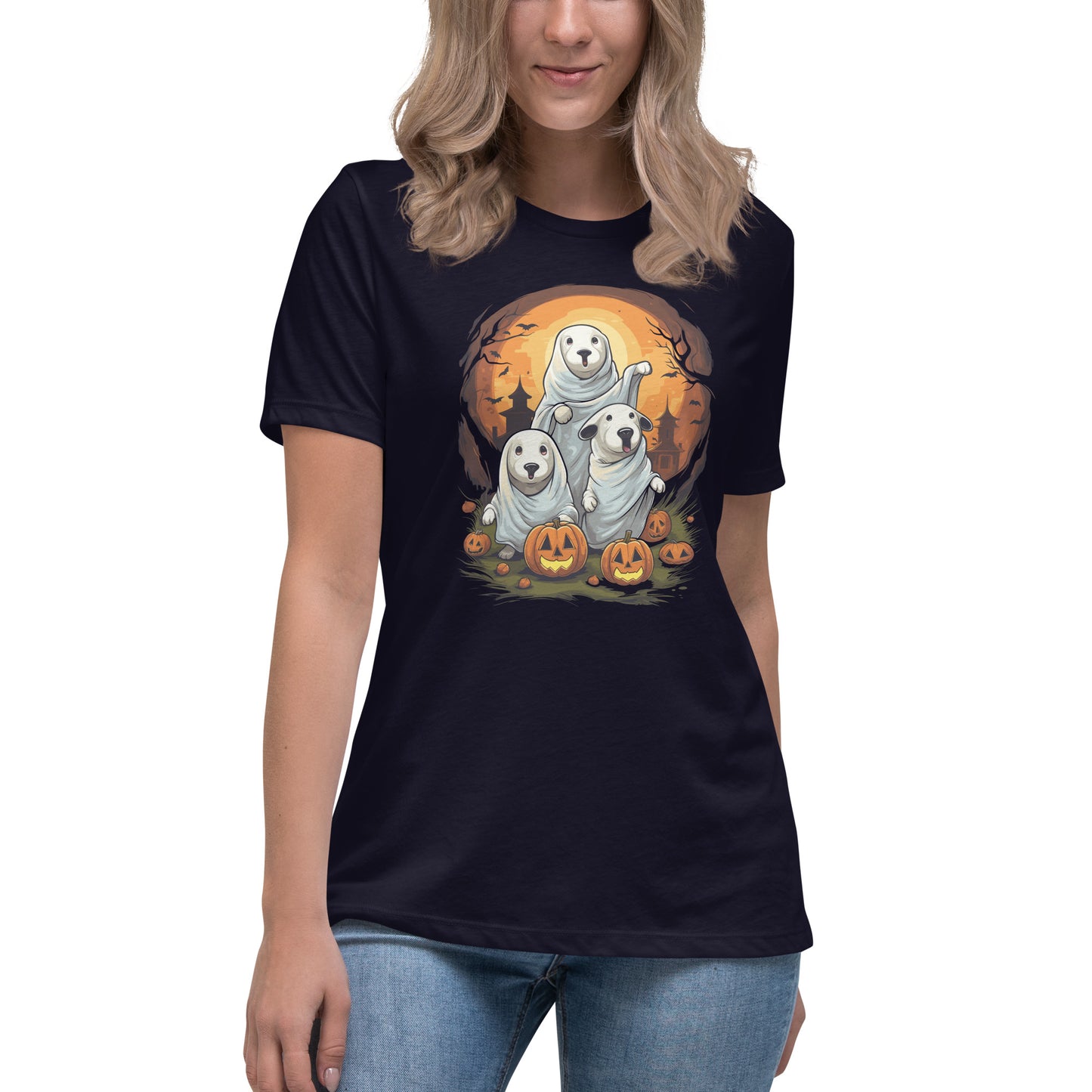 Dog Ghosts Tshirt, Pumpkins Halloween Fall Men Women Adult Aesthetic Graphic Crewneck Short Sleeve Tee Shirt Top Starcove Fashion