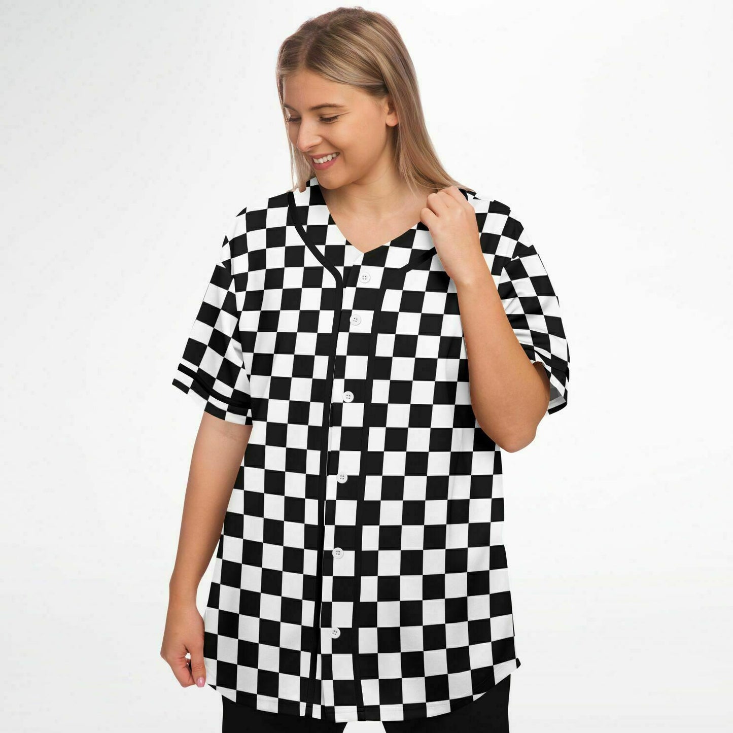 Checkered Baseball Jersey Shirt, Black White Check Men Women Unisex Vintage Season Coach Player Moisture Wicking Tshirt Starcove Fashion