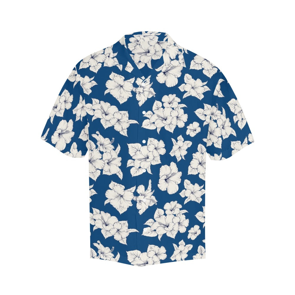 Blue Hibiscus Men Hawaiian shirt, Floral Floral Print Vintage Retro Summer Hawaii Aloha Beach Plus Size Cool Leaves Button Down Shirt Starcove Fashion