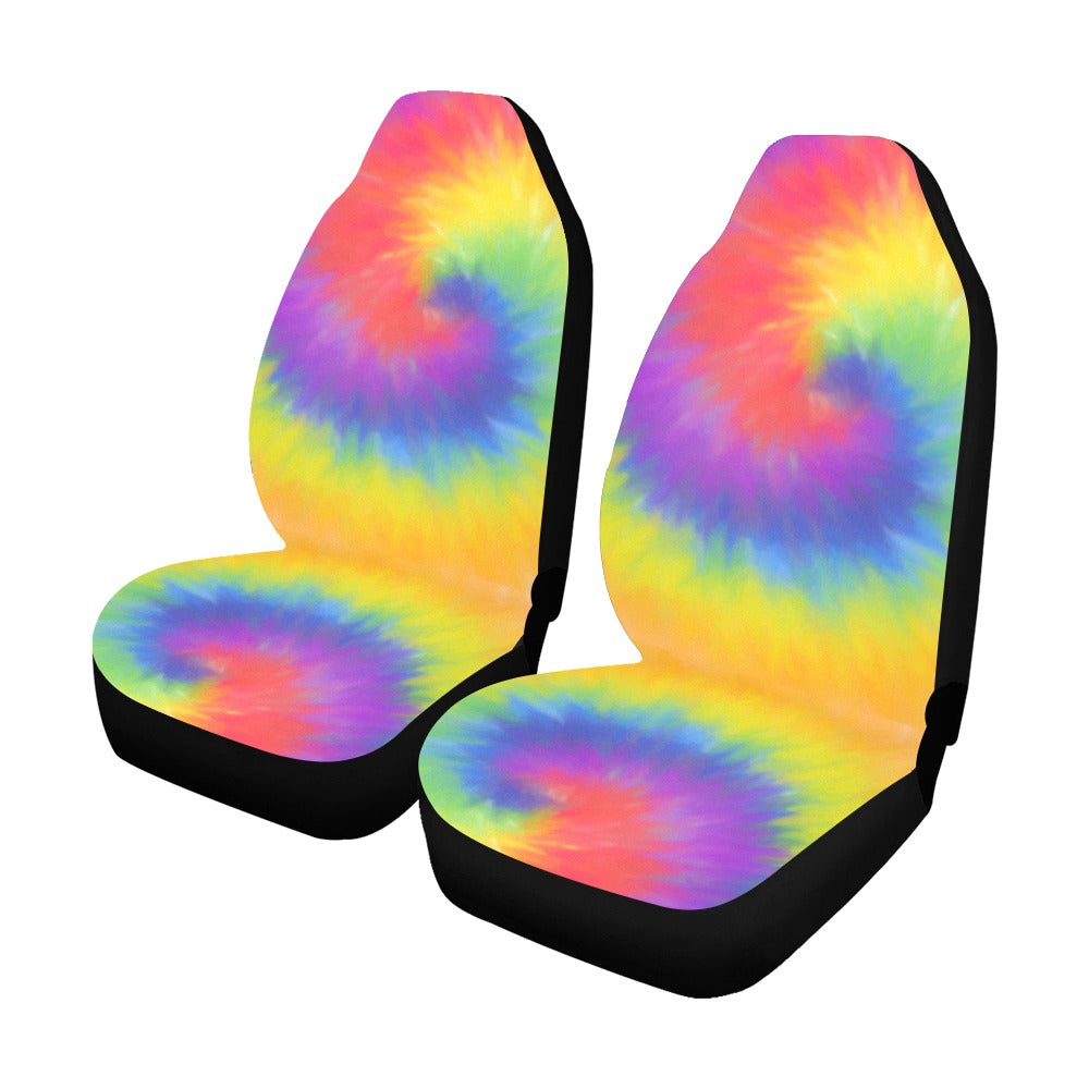 Tie Dye Car Seat Covers 2 pc, Rainbow Swirl Pattern Front Seat Covers, Hippie Car SUV Seat Universal Fit Protector Accessory