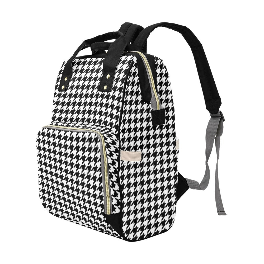 Houndstooth Diaper Bag Backpack, Black White Baby Boy Girl Waterproof Insulated Pockets Stylish Mom Dad Designer Men Women Multipurpose Starcove Fashion