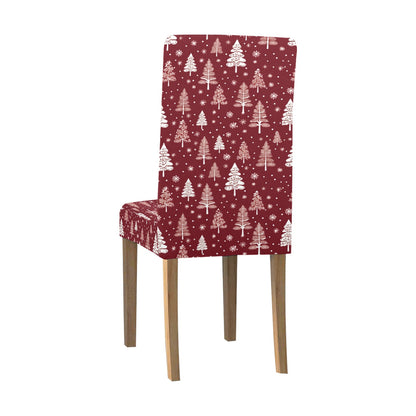 Red Christmas Trees Dining Chair Seat Covers, Xmas Stretch Slipcover Furniture Dining Living Room Home Decor Modern