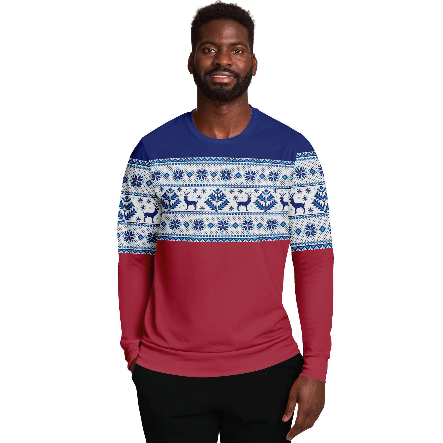 Blue and white christmas sweater best sale