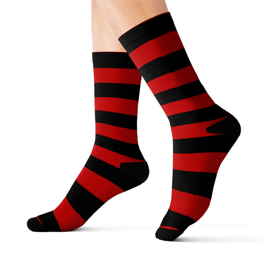 Black Red Striped Socks, Crew 3D Sublimation Women Men Designer Fun Novelty Cool Funky Crazy Casual Unique Gift Starcove Fashion