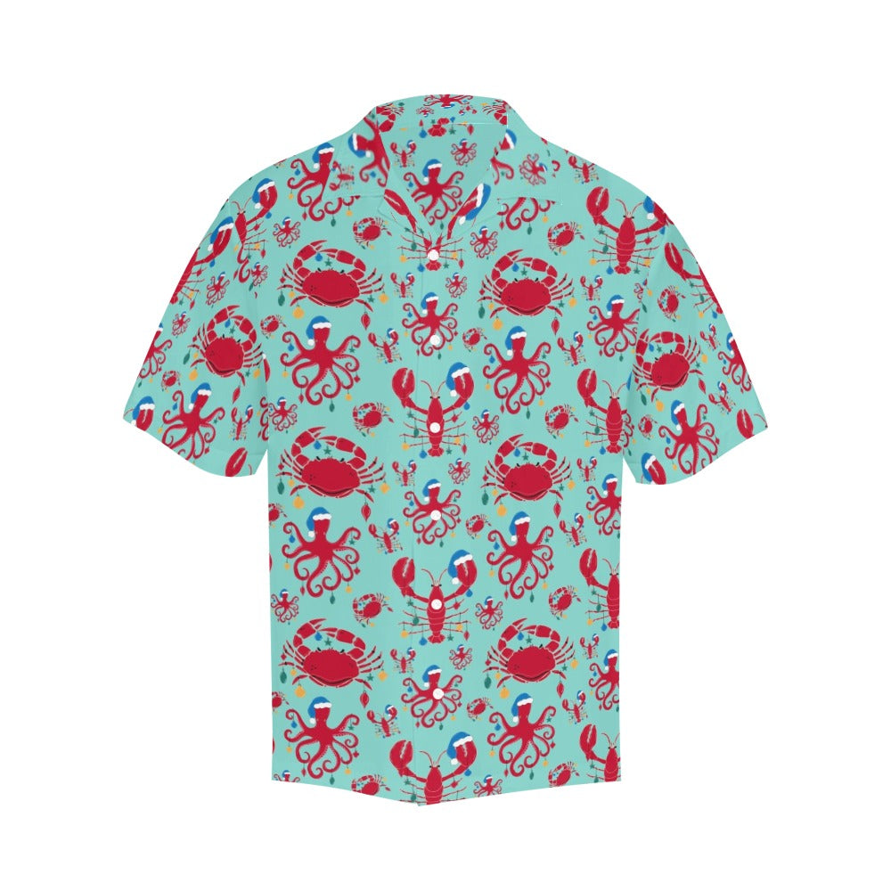 Beach Christmas Men Hawaiian shirt, Lobster Octopus Crab Ocean Dad Funny  Print Vintage Retro Tropical Hawaii Aloha Plus Size Button Up Shirt