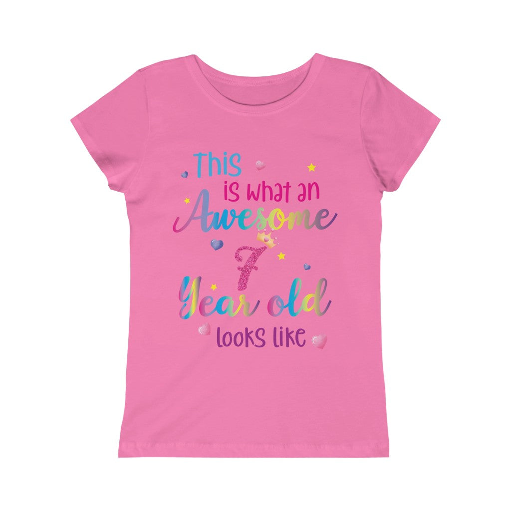 This is What an Awesome 7 Year Old Looks Like Girls Shirt, Birthday 7th  Seven Year Fun Rainbow Party Gift Kids Crewneck Girls Princess Tee