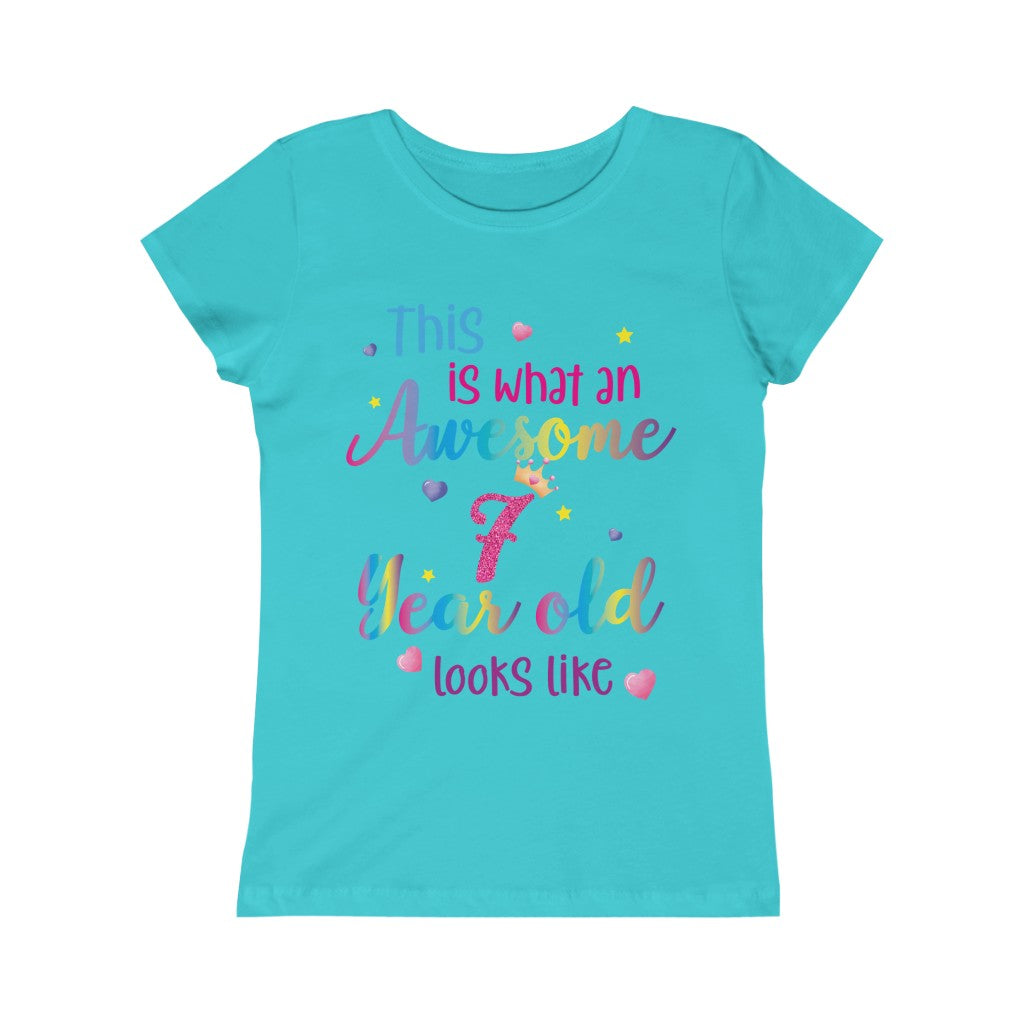 This is What an Awesome 7 Year Old Looks Like Girls Shirt, Birthday 7th  Seven Year Fun Rainbow Party Gift Kids Crewneck Girls Princess Tee