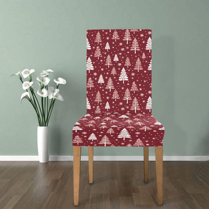 Red Christmas Trees Dining Chair Seat Covers, Xmas Stretch Slipcover Furniture Dining Living Room Home Decor Modern