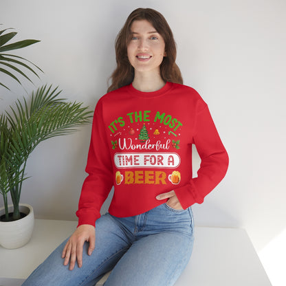 Beer Ugly Holiday Sweater, Wonderful Time Drinking Christmas Xmas Print Women Men Funny Party Winter Outfit Sweatshirt Gift Starcove Fashion