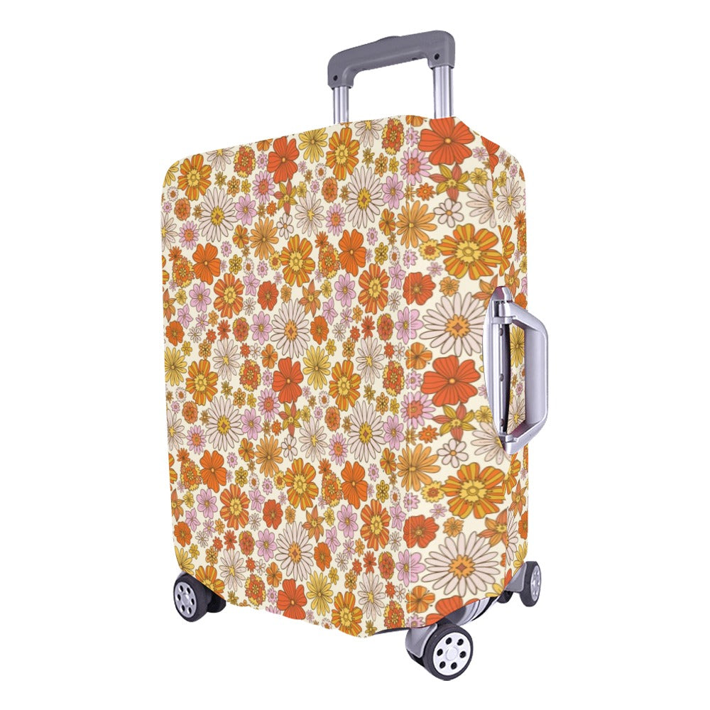 Groovy Flowers Luggage Cover, Retro 70s Funky Floral Cute Aesthetic Print Suitcase Bag Washable Protector Small Large Travel Gift Starcove Fashion