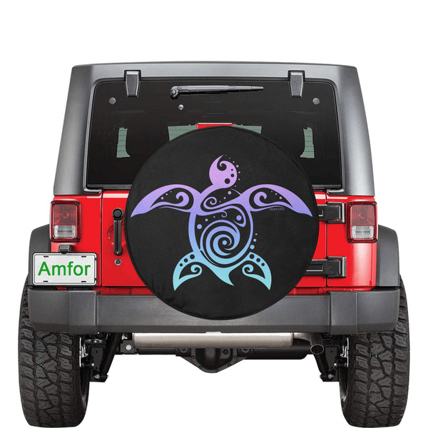 Blue Aqua Water Tribal Turtle Compass Spare Tire Cover for Jeep, Camper, SUV With or authentic Without Backup Camera Hole