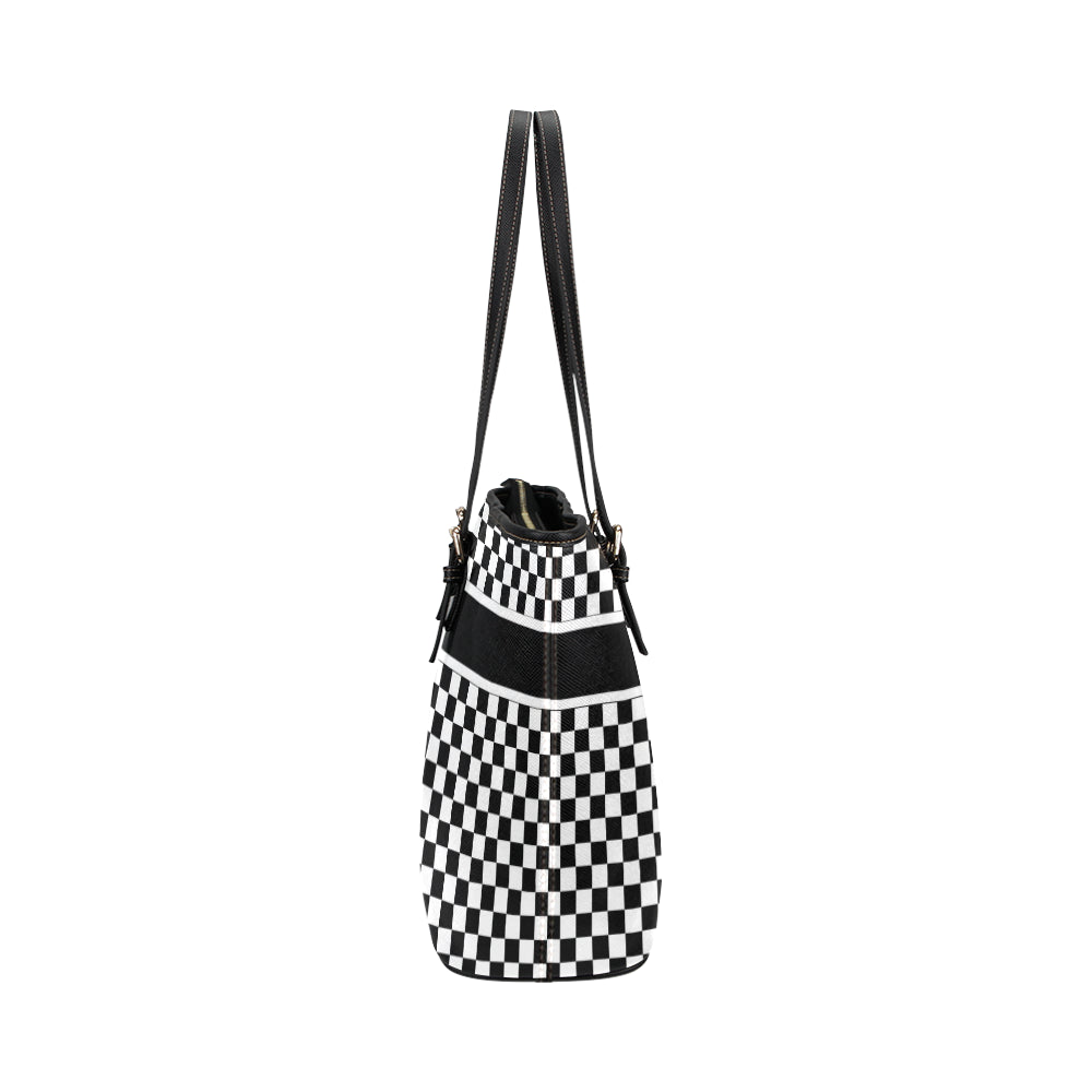 Black and White Tote Bag Purse, Checkered Check Racing Print Handbag Checkerboard Zip Top Vegan High Grade Leather Designer Shoulder Starcove Fashion