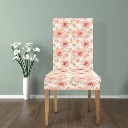 Rose Gold Dining Chair Seat Covers, Pink Floral Flowers Vintage Retro Stretch Slipcover Furniture Dining Kitchen Room Stool Wedding Bridal Starcove Fashion