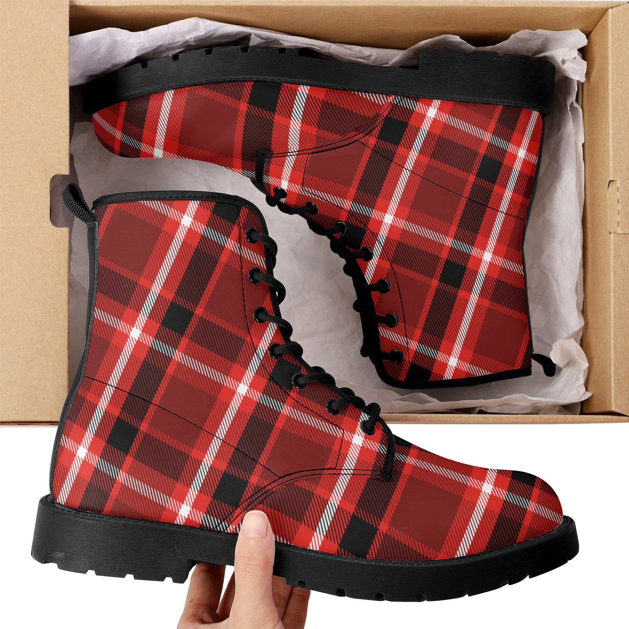 Red Tartan Plaid Martin Boots, Plaid Vegan hotsell Leather Boots, Women's Winter Boots, Hippie Vegan Leather Boots, Custom Design Martin Boots