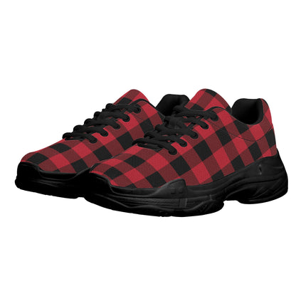 Red Buffalo Plaid Men's Chunky Shoes, Black Checkered Lace Up Exercise Unique Designer Custom Canvas Casual Streetwear Sneakers Starcove Fashion