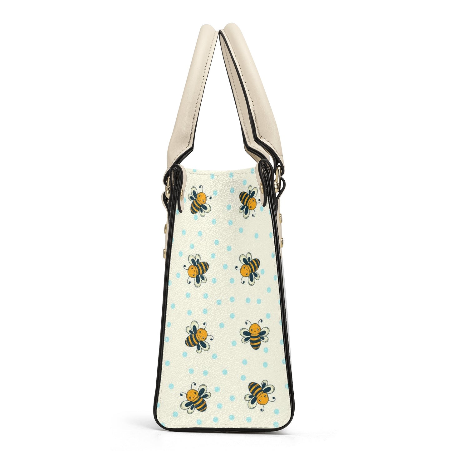 Honey Bee Shoulder Purse, Cute Bumble Yellow White Vegan Leather Top Handle Handbag Print Small Bag Women Ladies Designer Starcove Fashion