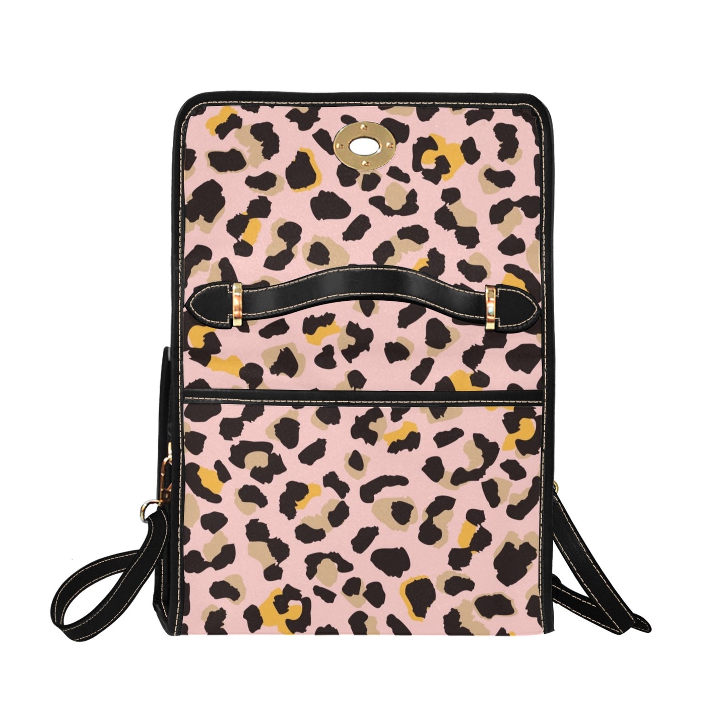 Pink Leopard Satchel Purse bag, Animal Print Cheetah Small Waterproof Canvas Cute Women Ladies Crossed Body Vegan Leather Strap Handbag