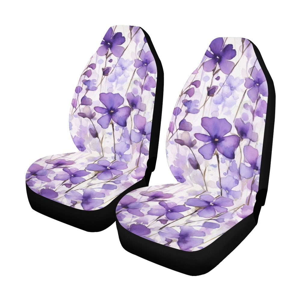 Purple Flower Car Seat Covers for Vehicle 2 pc, Floral Watercolor Cute Front SUV Vans Gift for Her Women Ladies Truck Protector Accessory