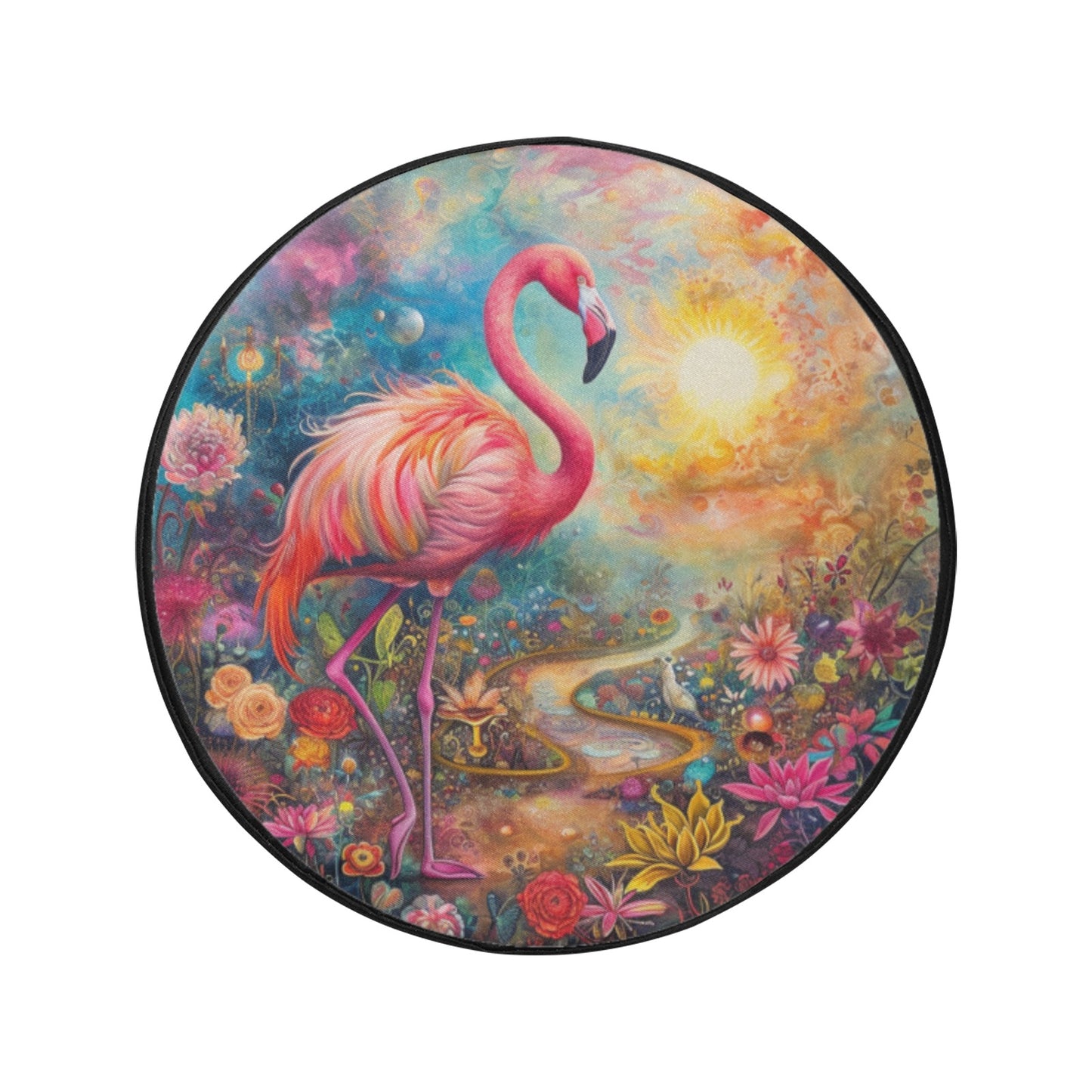 Pink Flamingo Spare Tire Cover, Floral Tropical Flowers Backup Camera Hole Rear Wheel Accessories Unique Design Trailer Camper RV Back