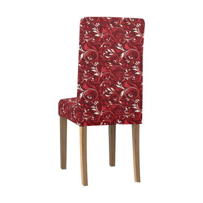 Red Dining Chair Seat Covers, Floral Swirls Stretch Slipcover Furniture Dining Room Party Banquet Home Decor Spandex