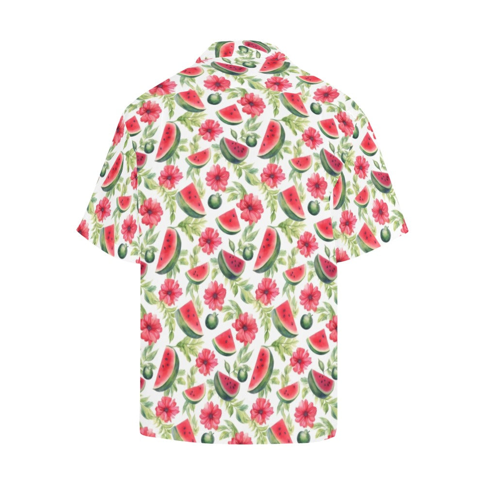 Watermelon Men Hawaiian shirt, Tropical Flowers Red White Vintage Aloha Hawaii Retro Summer Fruit Beach Plus Size Cool Button Down Shirt Starcove Fashion