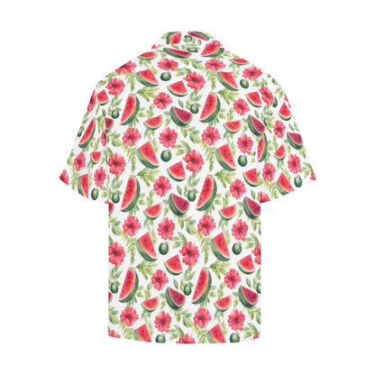 Watermelon Men Hawaiian shirt, Tropical Flowers Red White Vintage Aloha Hawaii Retro Summer Fruit Beach Plus Size Cool Button Down Shirt Starcove Fashion