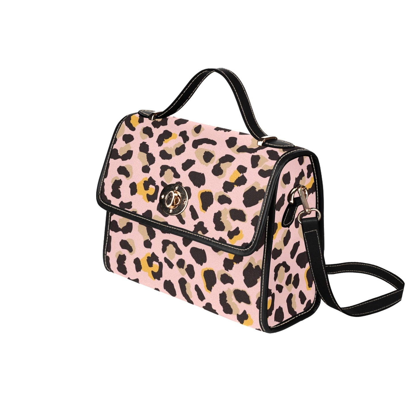 Pink Leopard Satchel Purse bag, Animal Print Cheetah Small Waterproof Canvas Cute Women Ladies Crossed Body Vegan Leather Strap Handbag