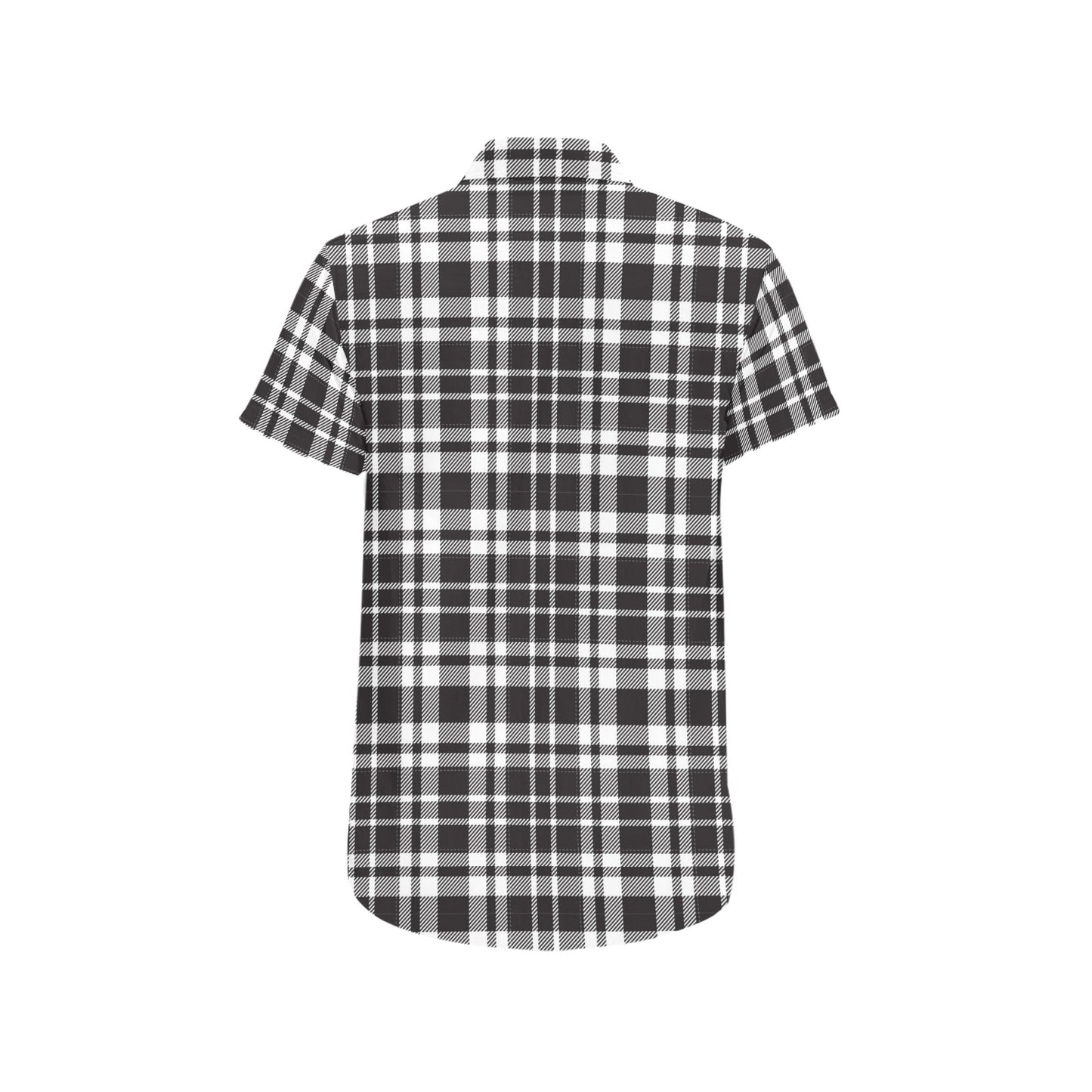 Plaid Short Sleeve Men Button Up Shirt, Black White Checkered Check Print Casual Buttoned Down Summer Dress Shirt Gift Husband