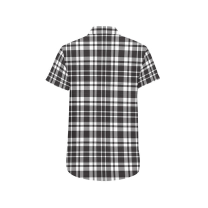 Plaid Short Sleeve Men Button Up Shirt, Black White Checkered Check Print Casual Buttoned Down Summer Dress Shirt Gift Husband