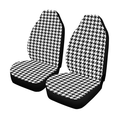 Houndstooth Car Seat Covers 2 pc, Black White Pattern Front Seat Covers, Car SUV Seat Protector Accessory Decoration